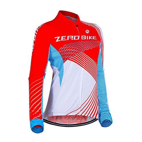 Damen Atmungsaktiv Schnelltrocknend Fahrradtrikot, Outdoor Lange Ärmel Radsport-Shirt (0022, XL) von ZEROBIKE