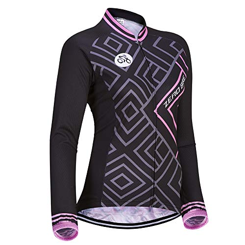 Damen Atmungsaktiv Schnelltrocknend Fahrradtrikot, Outdoor Lange Ärmel Radsport-Shirt (0030, L) von ZEROBIKE