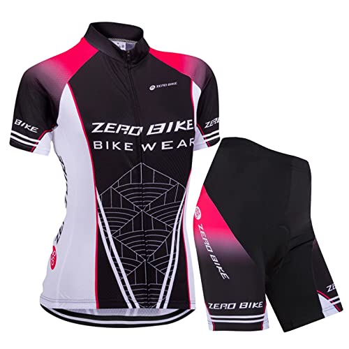 Damen Atmungsaktiv Schnelltrocknend Fahrradtrikot Set, Outdoor Kurzarm Radsport-Shirt + 3D Gel Gepolsterte Kurze Hose Fahrradhose (Schwarzes Netz, XL) von ZEROBIKE