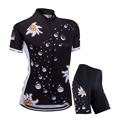 Damen Radtrikot Set Kurzarm Bike Shirts Jacke 3D Gepolsterte Fahrradhose Schnell Trocken Atmungsaktiv Sportbekleidung von ZEROBIKE