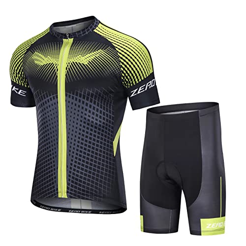 Herren Atmungsaktiv Schnelltrocknend Fahrradtrikot Set, Outdoor Kurzarm Radsport-Shirt + 3D Gel Gepolsterte Kurze Hose Fahrradhose (0008, L) von ZEROBIKE