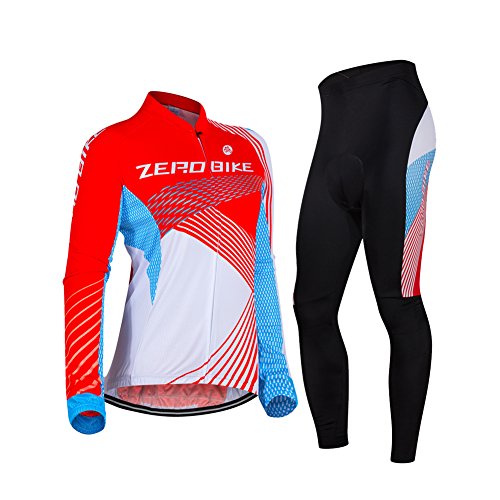 ZEROBIKE® Damen Atmungsaktiv Langarm 3D Gel Gepolstert Fahrradanzug Mesh Bekleidung Hosen Set UV Schutz von ZEROBIKE