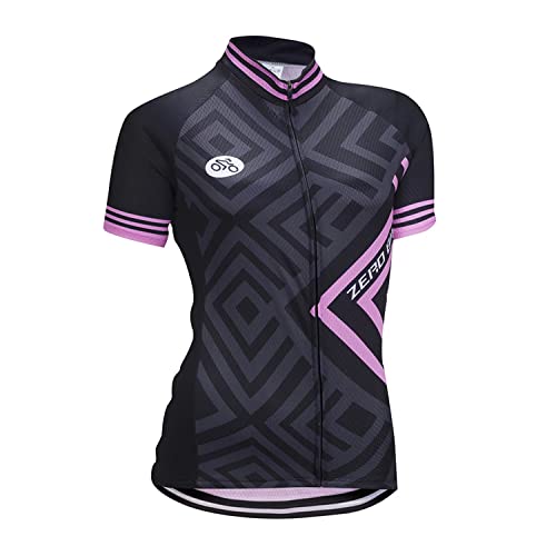 Damen Atmungsaktiv Schnelltrocknend Fahrradtrikot, Outdoor Kurzarm Radsport-Shirt, 0028, L von ZEROBIKE