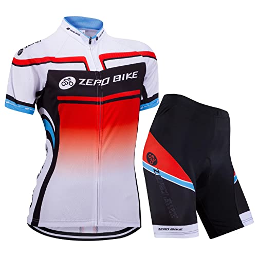 ZEROBIKE Damen Atmungsaktiv Schnelltrocknend Fahrradtrikot Set, Outdoor Kurzarm Radsport-Shirt + 3D Gel Gepolsterte Kurze Hose Fahrradhose (Gabelung, M) von ZEROBIKE