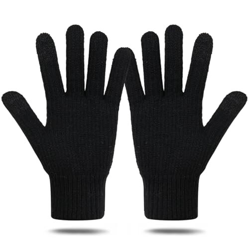 ZEROFAFA Damen Winter Warm Touchscreen Handschuhe Thermo Winterhandschuhe Fleece Strickhandschuhe Elastische Manschette Winter Handschuhe Outdoor Sport für Damen und Herren (schwarz) von ZEROFAFA