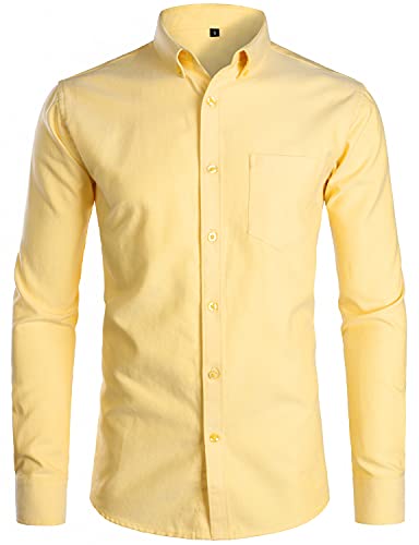 ZEROYAA Herren Hipster Casual Slim Fit Langarm Button Down Oxford Shirts mit Brusttasche, Z111-gelb, Mittel von ZEROYAA