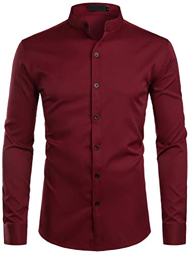 ZEROYAA Herren Hipster Solid Slim Fit Langarm Mandarinenkragen Kleid Hemden, Zlcl08-bordeaux, L von ZEROYAA