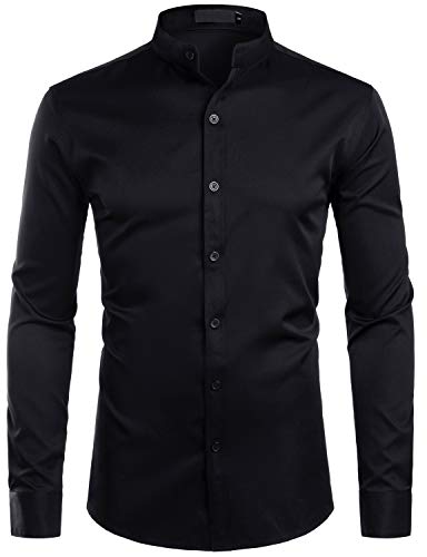 ZEROYAA Herren Hipster Solid Slim Fit Langarm Mandarinenkragen Kleid Hemden, Zlcl08-solid schwarz, Klein von ZEROYAA