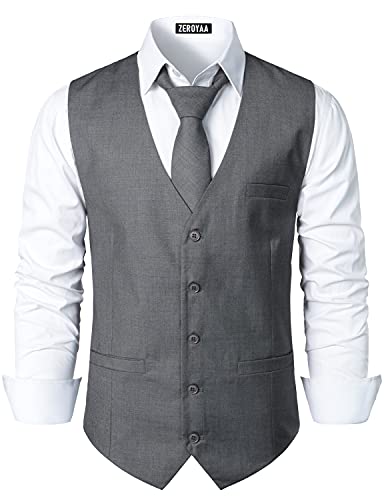 ZEROYAA Herren Hipster Urban Design 3 Taschen Business Formal Kleid Weste für Anzug Smoking - Grau - XX-Large von ZEROYAA