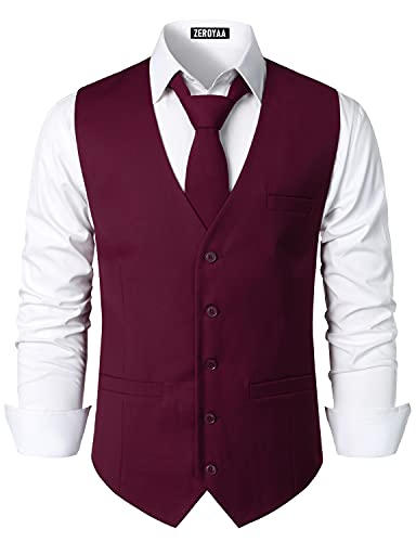 ZEROYAA Herren Hipster Urban Design 3 Taschen Business Formal Kleid Weste für Anzug Smoking - Rot - Large von ZEROYAA