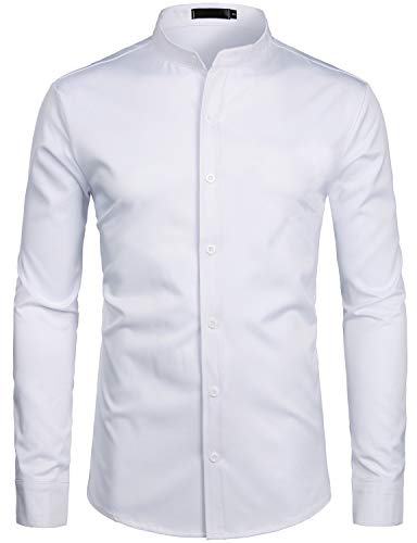 ZEROYAA Herren Hipster solide Slim fit Langarm Stehkragen Kleid Shirts x-Large zlcl08-weiß von ZEROYAA