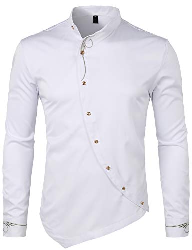 ZEROYAA Herren Luxus Gold Stickerei Design Slim Fit Langarm Button Up Kleid Hemden, Zhcl51-weiß, XX-Large ZEROYAA Herren Luxus Gold Stickerei Design Slim Fit Langarm Button Up Kleid Hemden, Zhcl51-weiß, XX-Large von ZEROYAA
