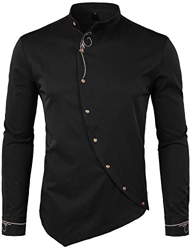 ZEROYAA Herren Luxus Gold Stickerei Design Slim Fit Langarm Button Up Kleid Shirts, Zhcl51-schwarz ZEROYAA Herren Luxus Gold Stickerei Design Slim Fit Langarm Button Up Kleid Shirts, Zhcl51-schwarz von ZEROYAA