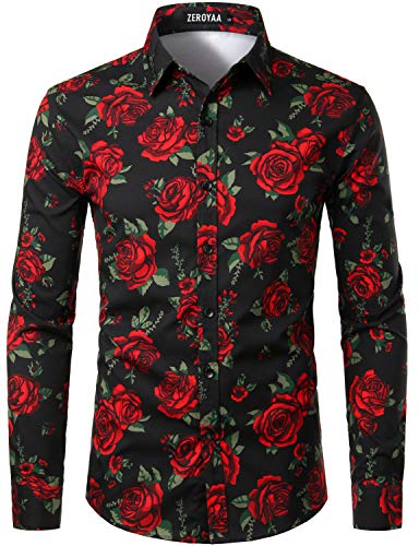 ZEROYAA Herrenmode Urban Design 3D Printed Slim Fit Langarm Button Up Kleid Shirts, Zlcl21-black, XX-Large von ZEROYAA