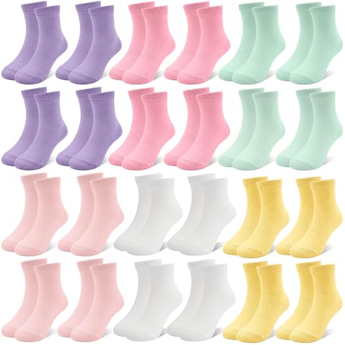 ZERULETS 24 Paar Kinder Socken Mädchen Sneakersocken Kindersocken Schulkind Socken Mädchen Sportscoken Weiß Rosa Lila Gelb für 1-2 Jahre von ZERULETS