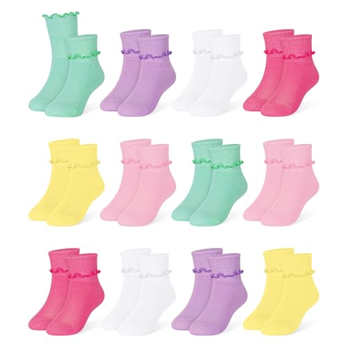 ZERULETS Baby Mädchen Rüschen Socken Baumwolle Taufe Socken für Neugeborene 12 Paare Weiße Rosa Elastisch Söckchen für Kleinkind Mädchen Kinder 1-3 Jahre von ZERULETS