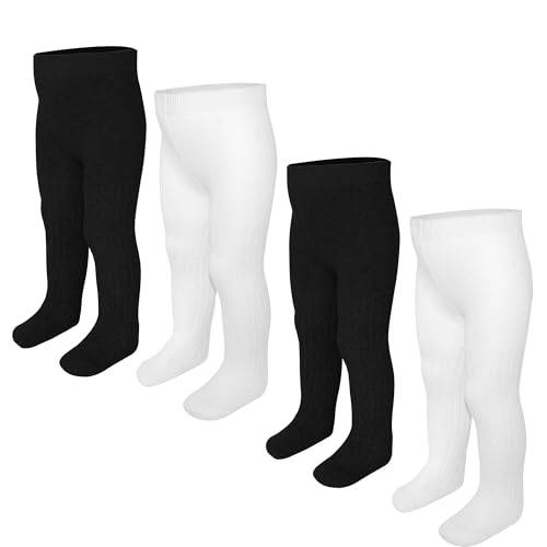 ZERULETS Baby Strumpfhose Mädchen Kinderstrumpfhose Jungen Winter Baumwolle Kinderstrumpfhose 4 Paare Warm Strümpfe Leggings für 6-12 Monaten（Schwarz, Weiß von ZERULETS