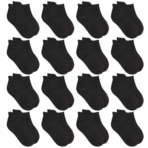 ZERULETS Jungen Mädchen Söckchen Sneaker Socken Kinder 16er-Pack Unisex Sportsocken Klassische Farben Schwarz, Weiß und Grau Kleinkind Socken 2-14 Jahre(4-7 Jahre，Schwarz von ZERULETS