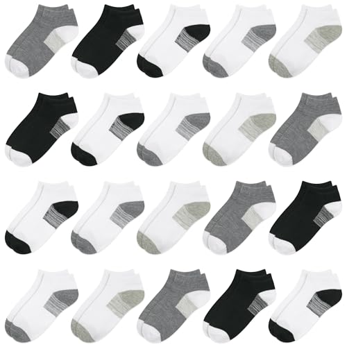 ZERULETS Kinder Knöchelsocken Kleinkind-20 Paare Jungen Sneaker Socken Mädchen Schwarz Weiß Grau Gradient Strapazierfähig Gealtert 10-13 Jahre im Sommer von ZERULETS