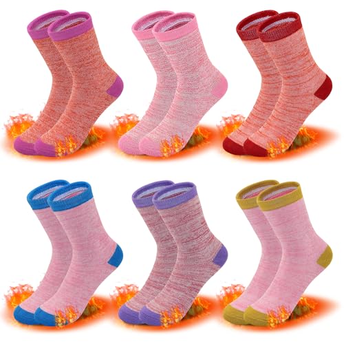 ZERULETS Kinder Mädchen Dicke Socken 6 Paare Thermosocken Wintersocken Warme Weihnachtssocken Sportsocken Kindersocken für 7-10 Jahre von ZERULETS