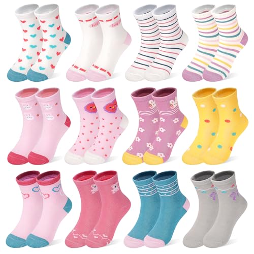 ZERULETS Kinder Mädchen Socken Cartoon Baumwolle Kindersocken Kleinkind Sneaker Socken 12 Paare für 5-7 Jahre,20-23 23-27 27-30 von ZERULETS