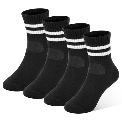 ZERULETS Socken Kinder Schulkind Socken Mädchen Jungen Sportsocken Baumwolle Fussballsocken Weiße Schwarz Grau Tennissocken 4 Paar für 1-3 Jahre von ZERULETS