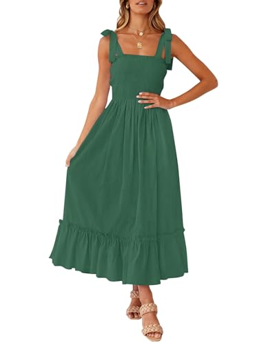 ZESICA, Maxikleid für Damen, Sommer, Boho, Spaghettiträger, quadratischer Ausschnitt, einfarbig, Rüschen, A-Linie, Strand, langes Maxikleid, ForestGreen, Groß ZESICA, Maxikleid für Damen, Sommer, Boho, Spaghettiträger, quadratischer Ausschnitt, einfarbig, Rüschen, A-Linie, Strand, langes Maxikleid, ForestGreen, Groß von ZESICA