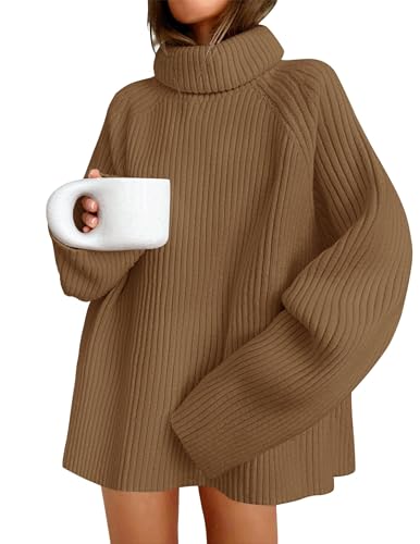 ZESICA Damen 2025 Herbst Winter Pullover Oversized Rollkragen Langarm Grobstrick Pullover Sweater Pullover Tops, Braun, Klein von ZESICA