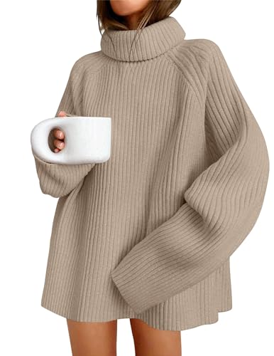 ZESICA Damen 2025 Herbst Winter Pullover Oversized Rollkragen Langarm Grobstrick Pullover Sweater Pullover Tops, Haferflocken (Oatmeal), Klein von ZESICA