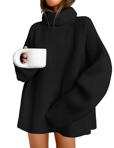 ZESICA Damen 2025 Herbst Winter Pullover Oversized Rollkragen Langarm Grobstrick Pullover Sweater Pullover Tops, Schwarz, Klein von ZESICA