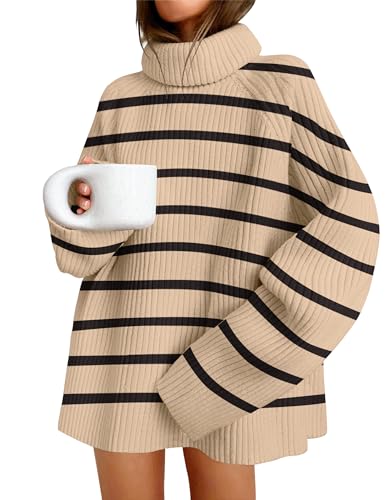 ZESICA Damen 2025 Herbst Winter Pullover Oversized Rollkragen Langarm Grobstrick Pullover Sweater Pullover Tops, Toffee, Klein von ZESICA