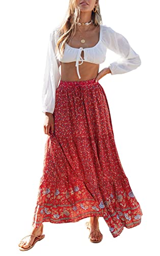 ZESICA Damen A-Linie Bohemian, Rot#2, 36 von ZESICA
