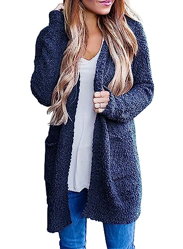 ZESICA Damen Herbst Casual Langarm Open Front Soft Grobstrick Sweater Cardigan Oberbekleidung, Marineblau, Mittel von ZESICA
