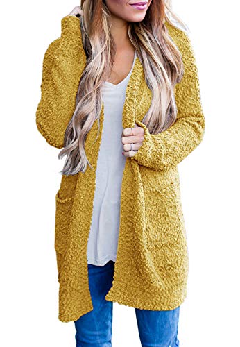 ZESICA Damen Herbst Casual Langarm Open Front Soft Grobstrick Sweater Cardigan Oberbekleidung, senfgelb, Klein von ZESICA