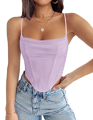 ZESICA Damen Sexy Bustier Crop Top Spaghettiträger rückenfrei Y2k Club Party Cami Korsett Tops, Violett, Mittel von ZESICA