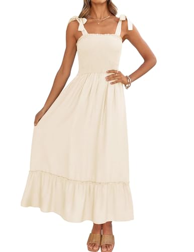 ZESICA Damen Spaghetti A Linie Maxikleid A-Linie, Aprikose, Small von ZESICA