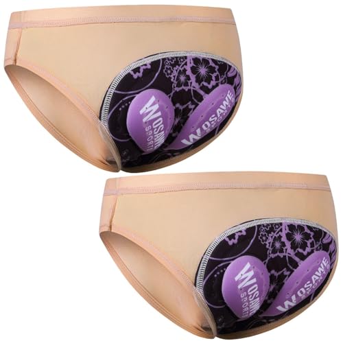 ZESLIV 2er Pack Damen Radunterhose Fahrradhose Radlerhose Unterwäsche mit 4D Gel Gepolstert, Atmungsaktiv Schnelltrocknend Fahrradunterhose, Beige L von ZESLIV