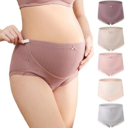 ZESLIV 5 STK Schwangerschaftsslip für Damen Hohe Taille Überbauchslip aus Baumwolle Lila Spitze Schwangerschafts Unterhose Postpartum Unterhosen von ZESLIV