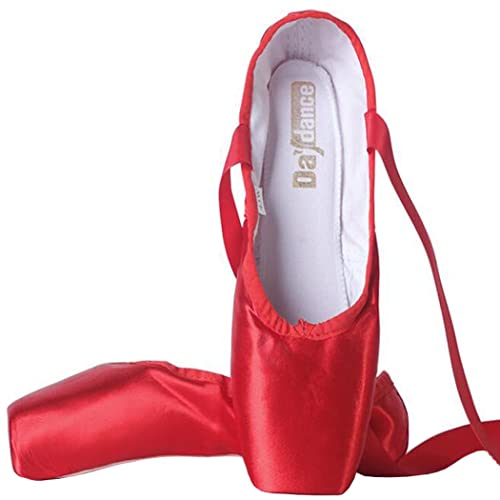 ZESLIV Ballettschuhe für Mädchen Kinder Damen Rot Satin Spitzenschuhe Tanzschuhe Ballettschläppchen Gr.31-43 von ZESLIV