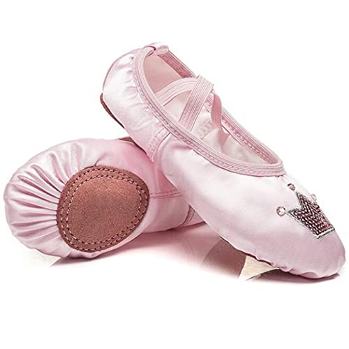 ZESLIV Ballettschuhe für Mädchen Kinder Damen Tanzschuhe aus Satin Ballettschläppchen mit Pailletten Krone Rosa Gr. 25 von ZESLIV