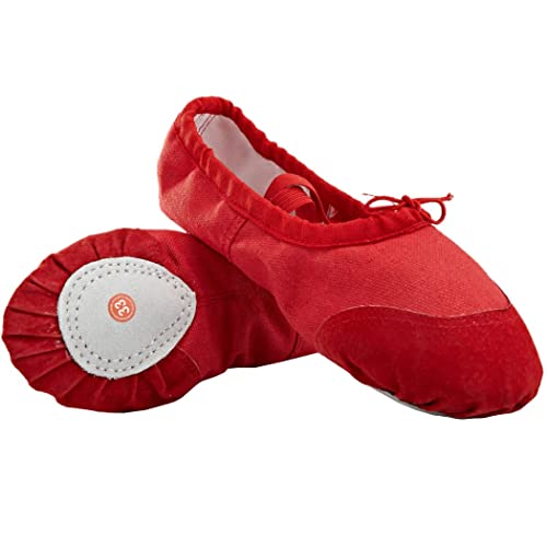 ZESLIV Ballettschuhe für Mädchen Kinder Damen mit Gummiband Tanzschuhe Ballettschläppchen Gymnastikschläppchen Rot Gr.26 von ZESLIV