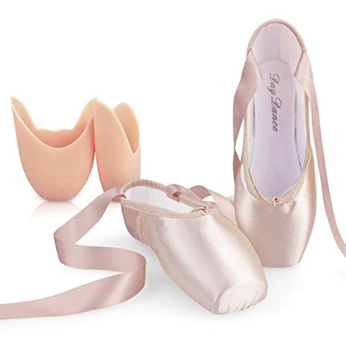 ZESLIV Ballettschuhe mit Silikon Zehenpads für Mädchen Kinder Damen Hautfarbe Satin Spitzenschuhe Tanzschuhe Ballettschläppchen Gr.31-43 von ZESLIV