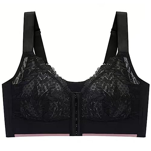 ZESLIV Damen BH Minimizer Push Up BH Vorderverschluss ohne Bügel Bralette Schwarz 105C große größen Spitzen Wohlfühl Bustier von ZESLIV