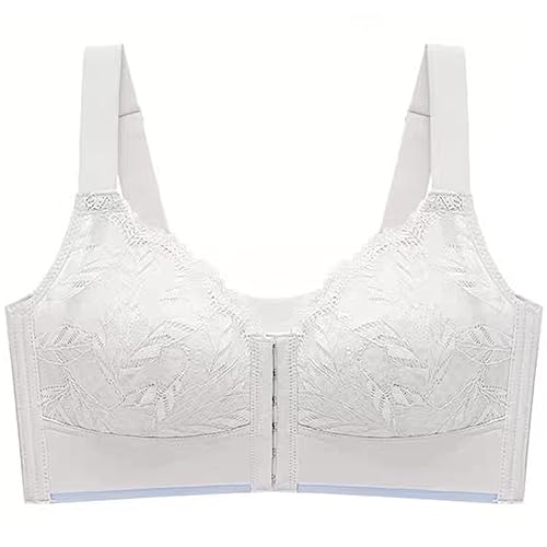 ZESLIV Damen BH Minimizer Push Up BH Vorderverschluss ohne Bügel Bralette Weiß 95B große größen Spitzen Wohlfühl Bustier von ZESLIV