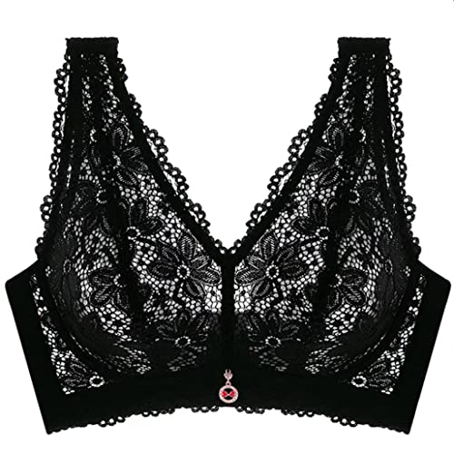 ZESLIV Damen BH Minimizer Push Up BH ohne Bügel Schwarz 115E große größen ultradünner Bralette Spitzen Wohlfühl Bustier von ZESLIV