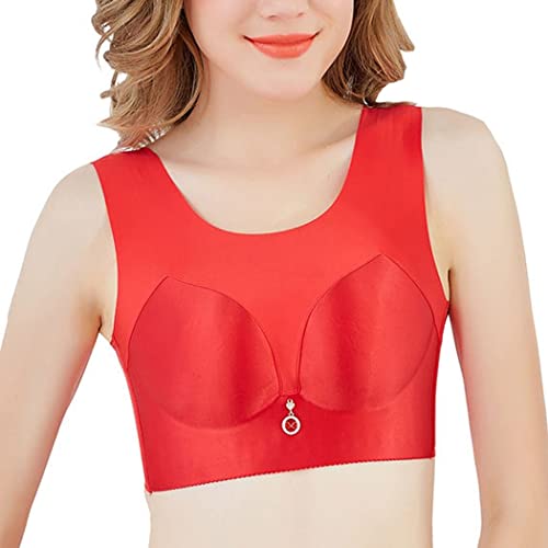 ZESLIV Damen BH Minimizer ohne bügel große größen 100D Rot Nahtlos Push up BH Vollschalen Bustier BH Breite Träger von ZESLIV