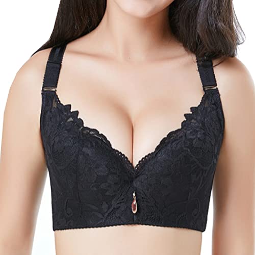 ZESLIV Damen BH Minimizer ohne bügel große größen 110D Schwarz Spitze Push up BH Wohlfühl Bustier von ZESLIV
