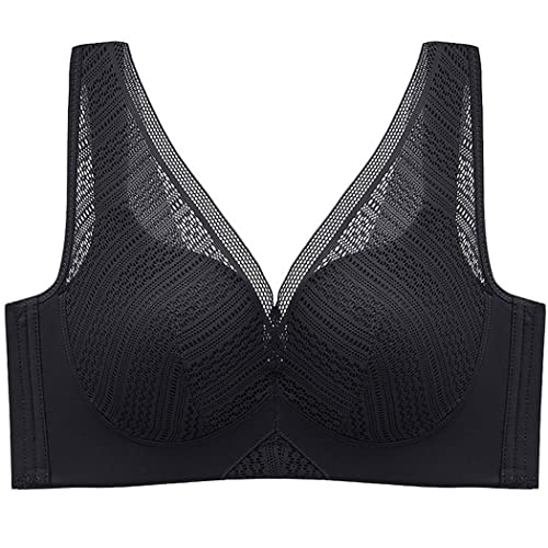 ZESLIV Damen BH Minimizer ohne bügel große größen 90E Schwarz Spitze Push up BH Vollschalen Bustier BH Breite Träger von ZESLIV