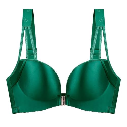 ZESLIV Damen BH Vorderverschluss ohne Bügel 100B Dunkelgrün Push Up BH mit Verschluss vorne große größen Frauen Wohlfühl Bustier Strass Bra von ZESLIV