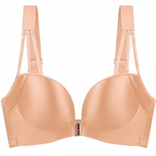 ZESLIV Damen BH Vorderverschluss ohne Bügel 100B Hautfarbe Push Up BH mit Verschluss vorne große größen Frauen Wohlfühl Bustier Strass Bra von ZESLIV